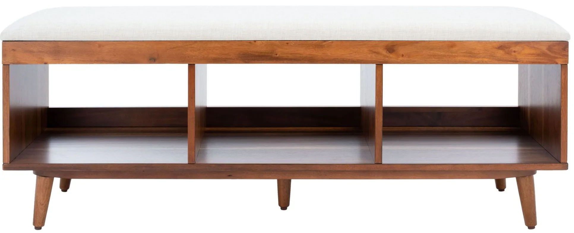 Cricket Open Shelf Bench with Cushion in Cream / Natural Acacia by Safavieh
