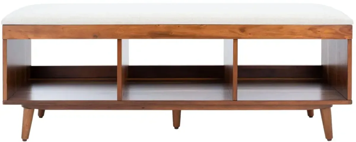 Cricket Open Shelf Bench with Cushion in Cream / Natural Acacia by Safavieh