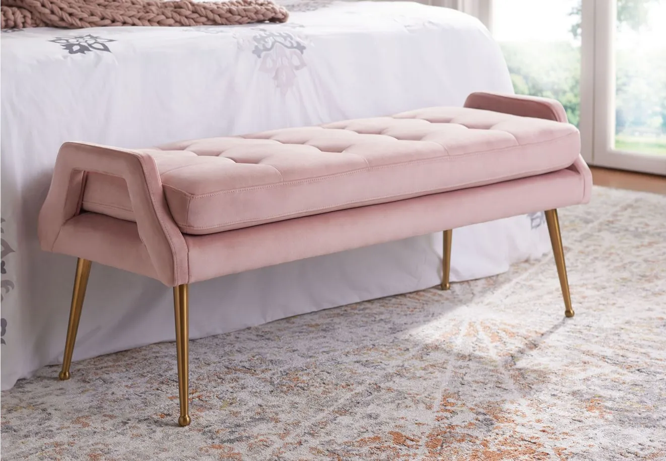 Everlynn Bench in Pink / Gold by Safavieh