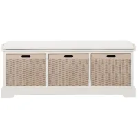 Greenwich 3 Drawer Cushion Bench in Distressed White by Safavieh