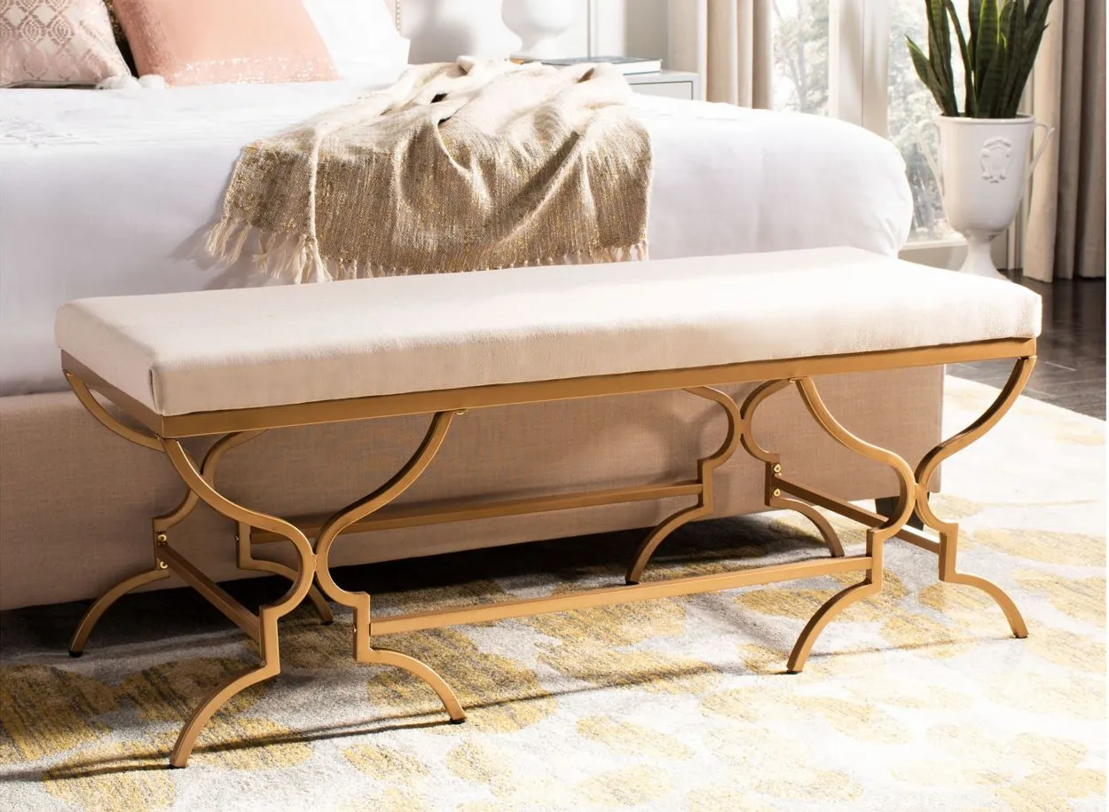 Juliet Rectangular Bench in Beige / Gold by Safavieh