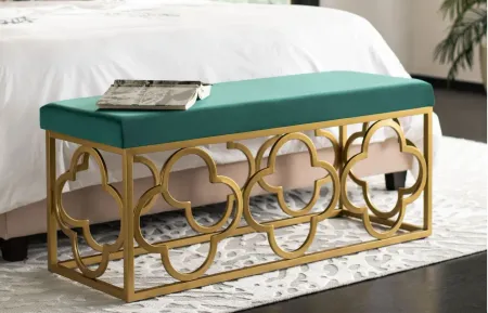 Fleur Rectangle Bench in Emerald / Gold by Safavieh