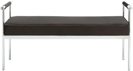 Pim Long Rectangle Bench with Arms in Shale / Chrome by Safavieh