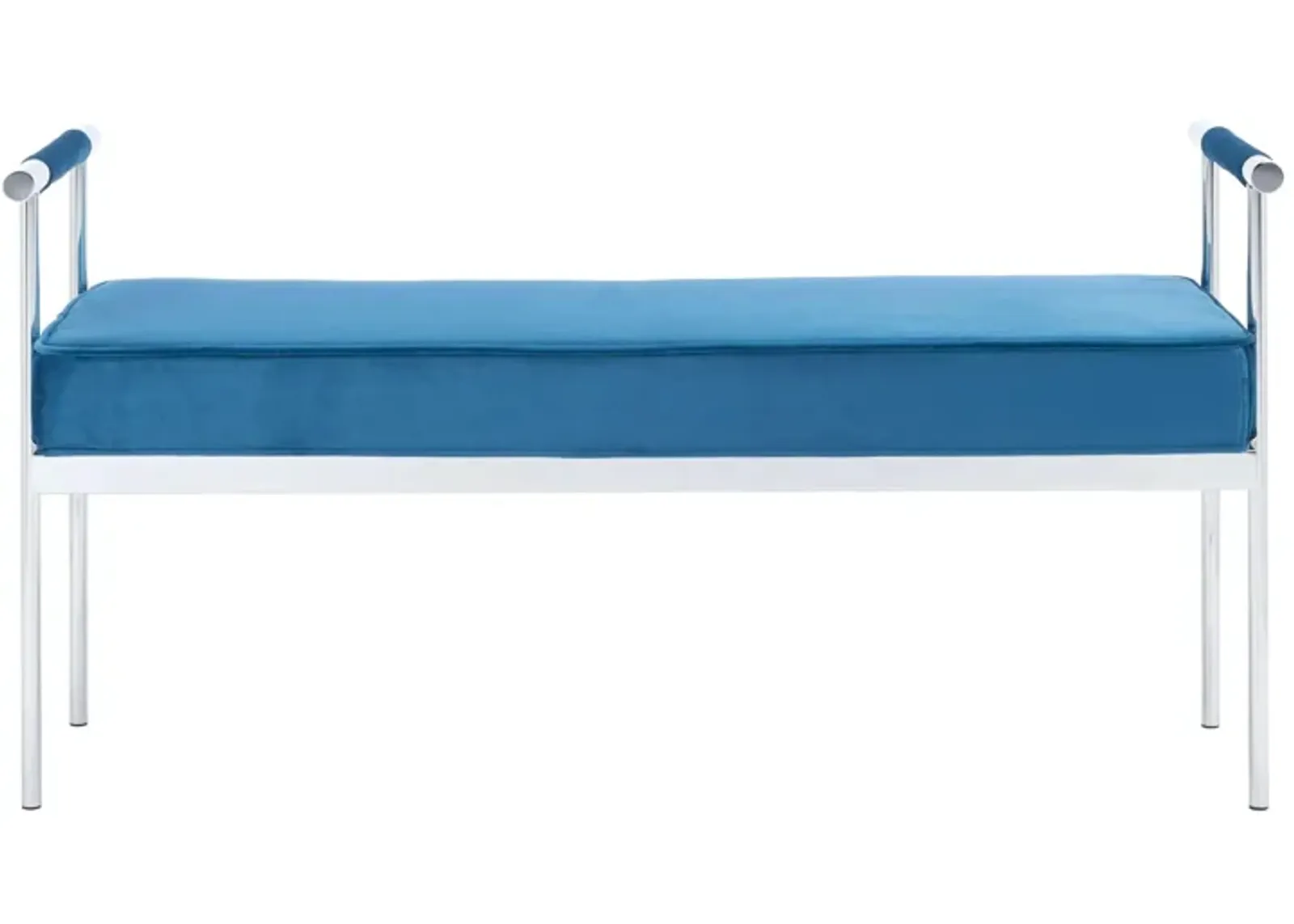 Pim Long Rectangle Bench with Arms in Navy / Chrome by Safavieh