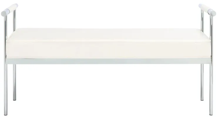 Pim Long Rectangle Bench with Arms in White / Chrome by Safavieh