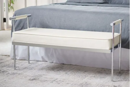 Pim Long Rectangle Bench with Arms in White / Chrome by Safavieh