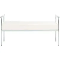 Pim Long Rectangle Bench with Arms in White / Chrome by Safavieh