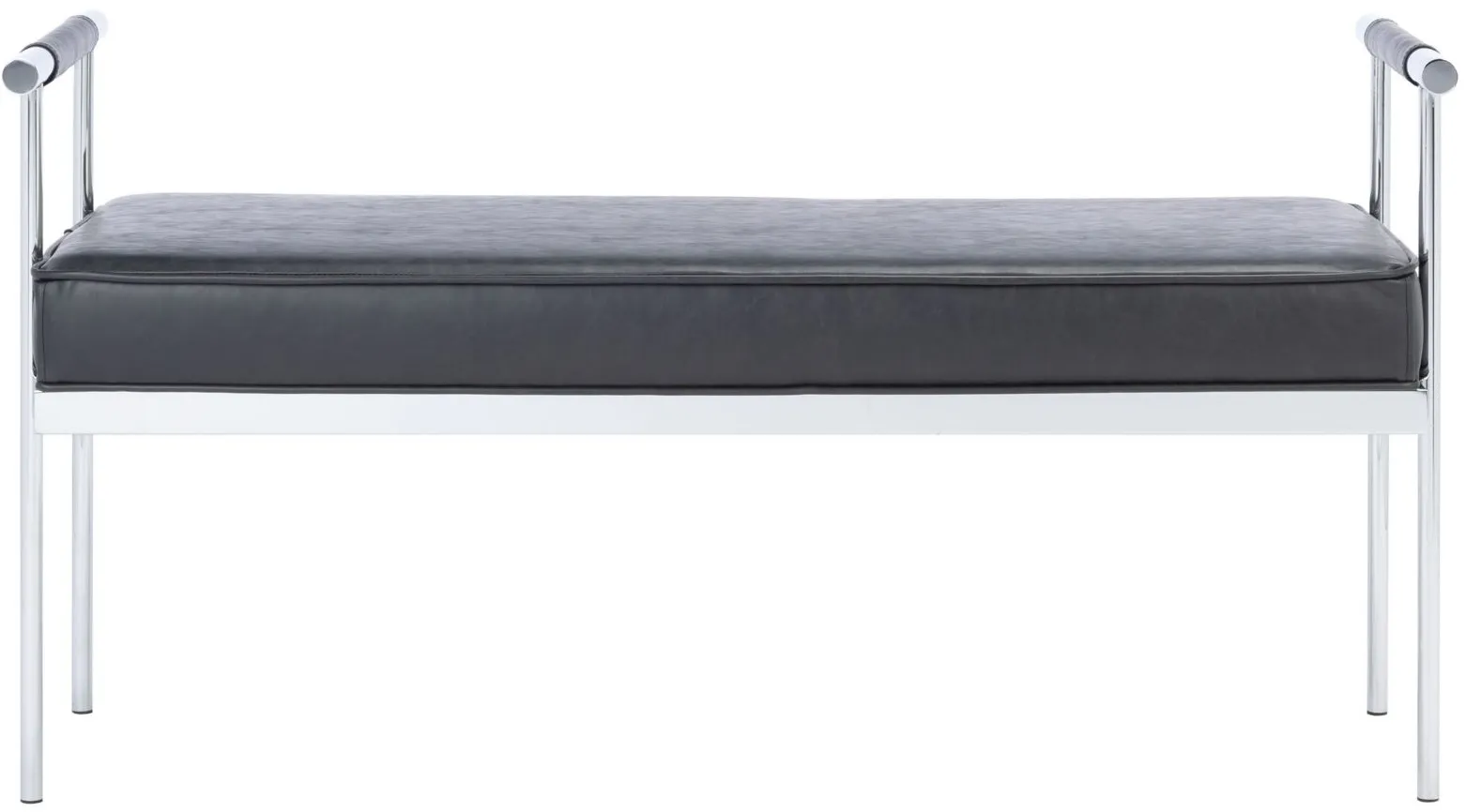Pim Long Rectangle Bench with Arms in Black / Chrome by Safavieh