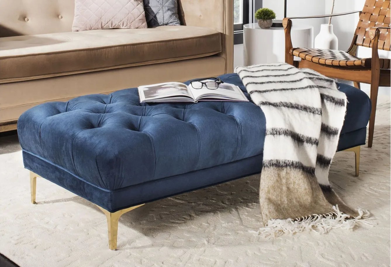 Zarya Tufted Rectangular Bench in Navy / Brass by Safavieh