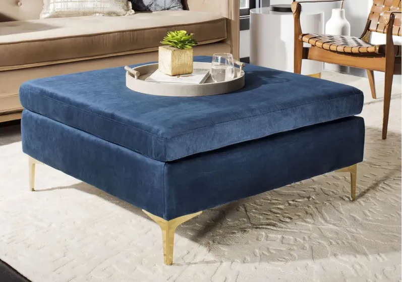 Gina Square Ottoman in Navy / Brass by Safavieh