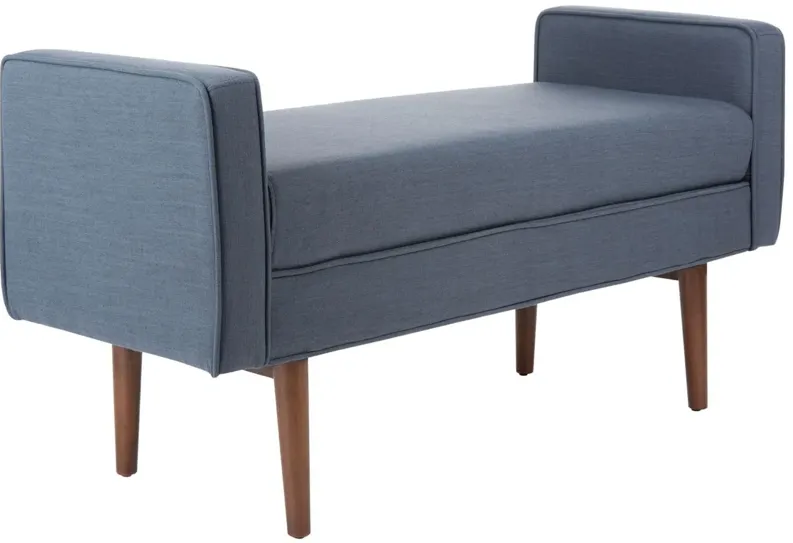 Henri Midcentury Bench in Navy / Walnut by Safavieh