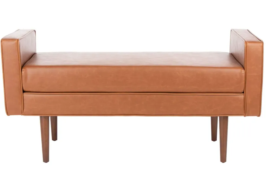 Henri Midcentury Bench in Light Brown / Walnut by Safavieh