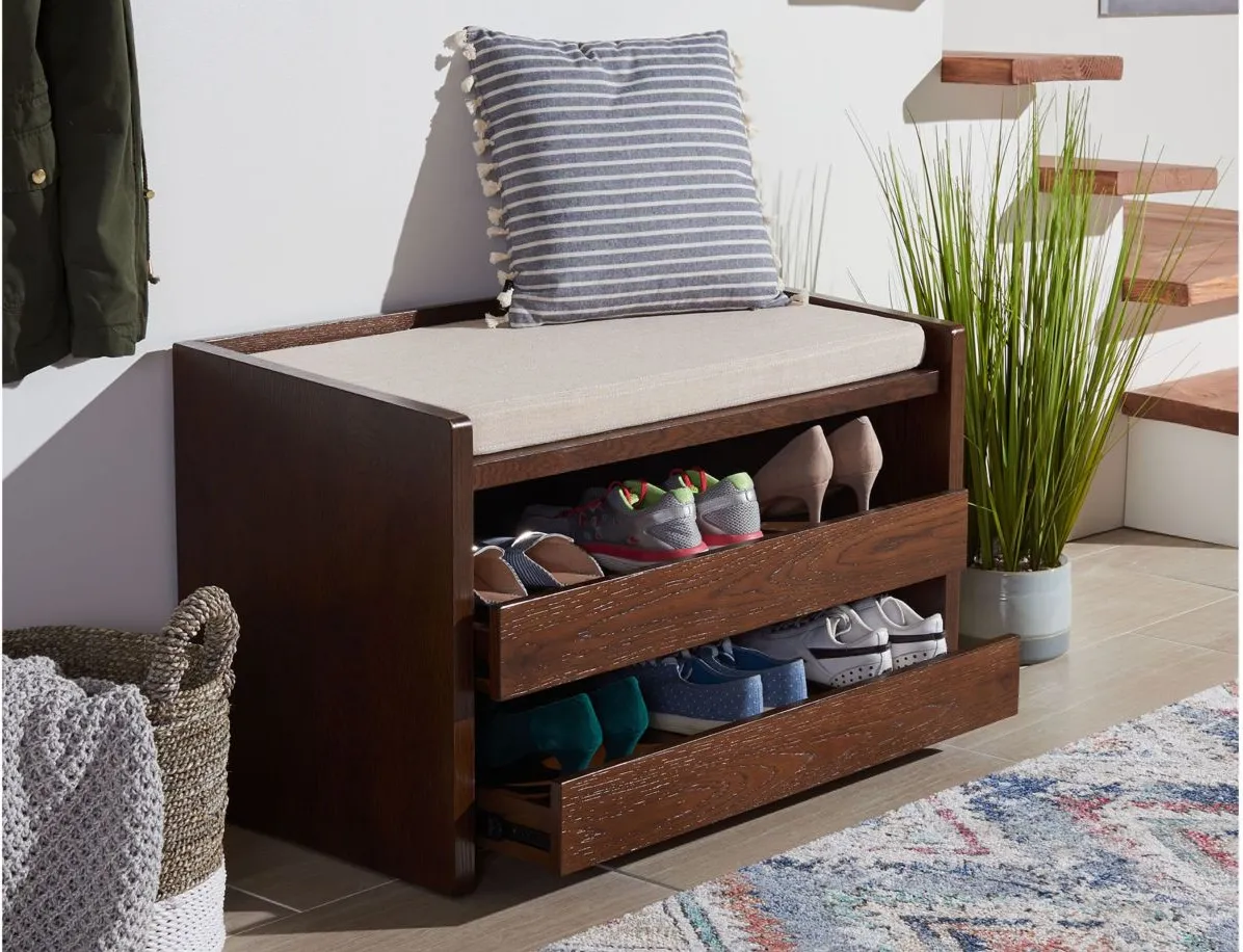 Percy Storage Bench in Beige / Walnut by Safavieh