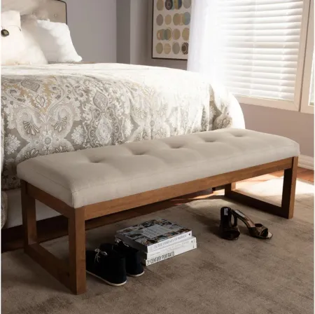 Caramay Fabric Upholstered Wood Bench in Light Beige by Wholesale Interiors