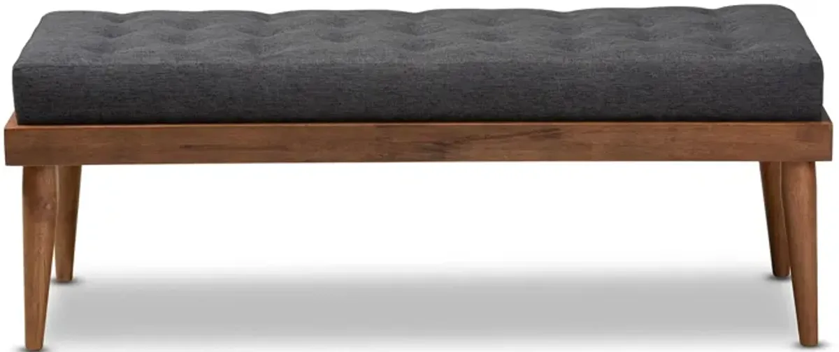 Linus Fabric Upholstered and Button Tufted Wood Bench in Charcoal/Walnut by Wholesale Interiors