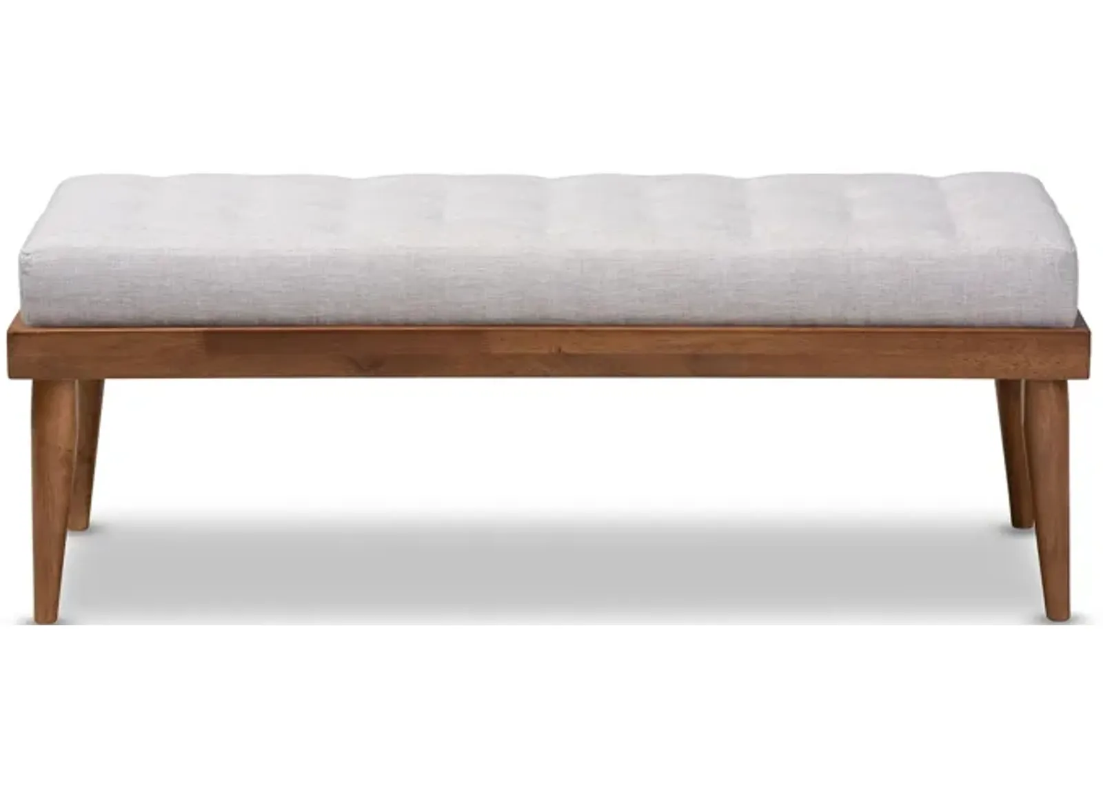 Linus Fabric Upholstered and Button Tufted Wood Bench in Grayish Beige/Walnut by Wholesale Interiors