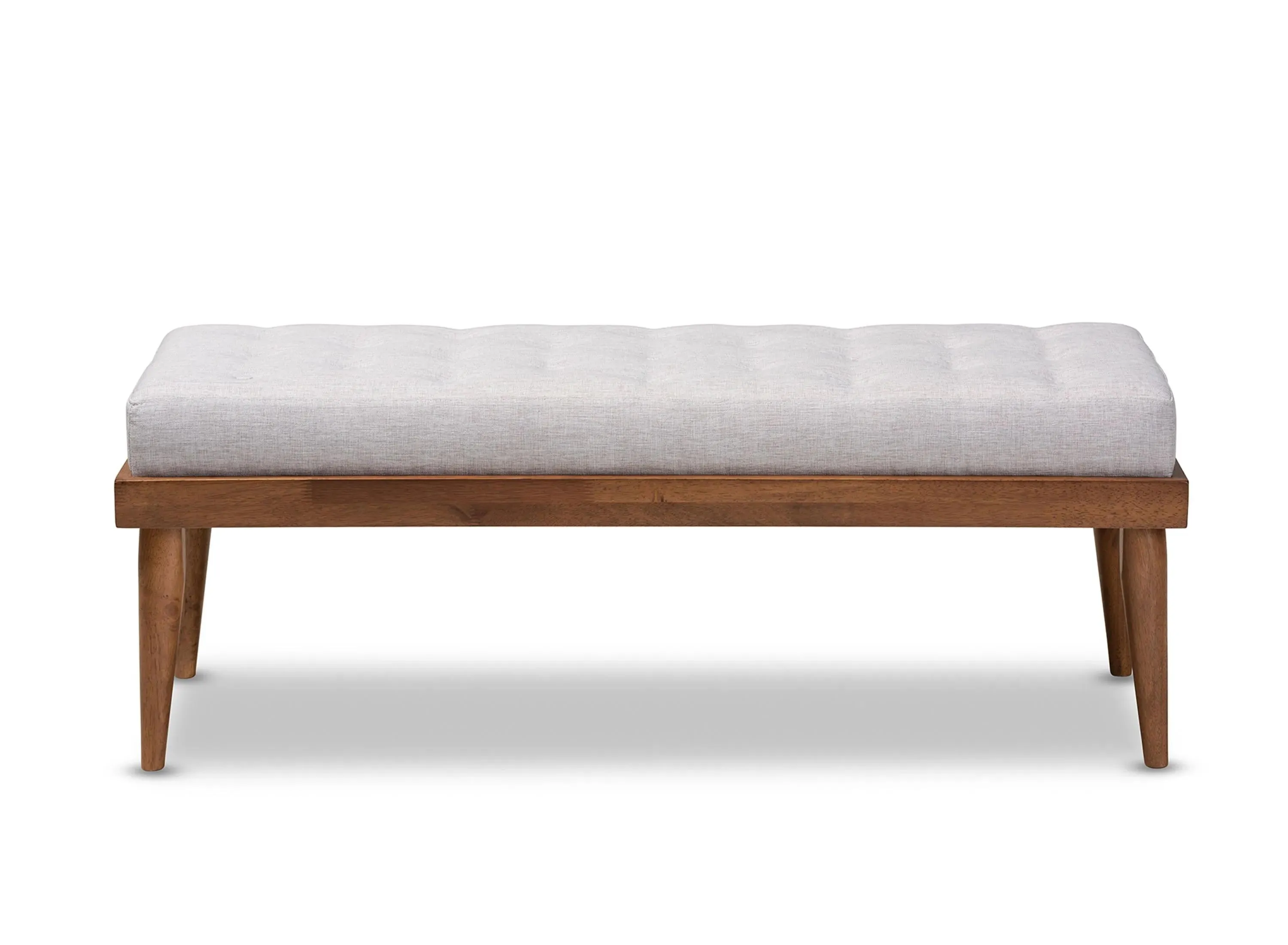 Linus Fabric Upholstered and Button Tufted Wood Bench in Grayish Beige/Walnut by Wholesale Interiors