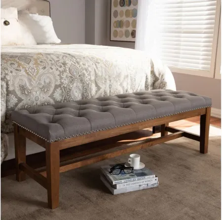 Ainsley Fabric Upholstered Wood Bench in Gray by Wholesale Interiors