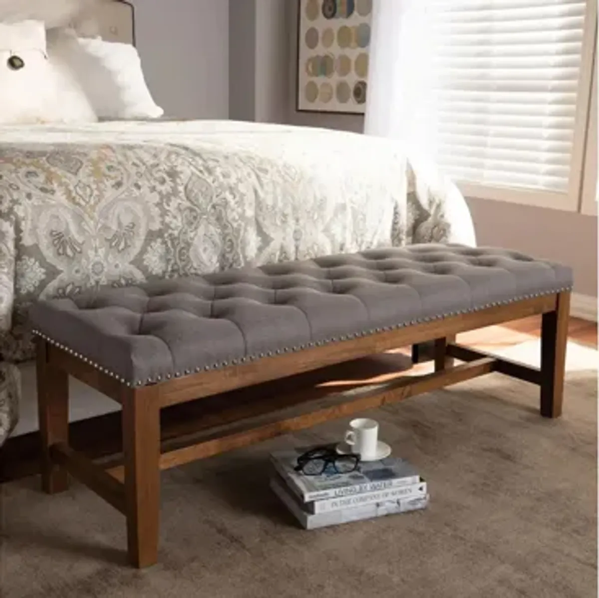 Ainsley Fabric Upholstered Wood Bench