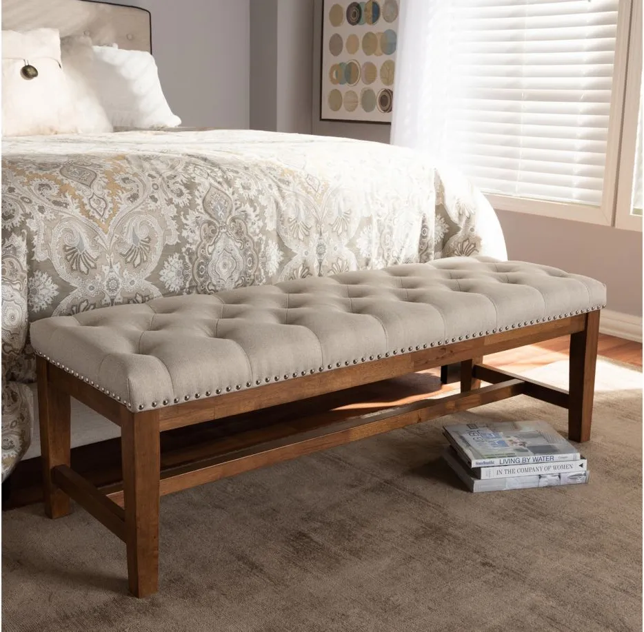 Ainsley Fabric Upholstered Wood Bench in Light Beige by Wholesale Interiors