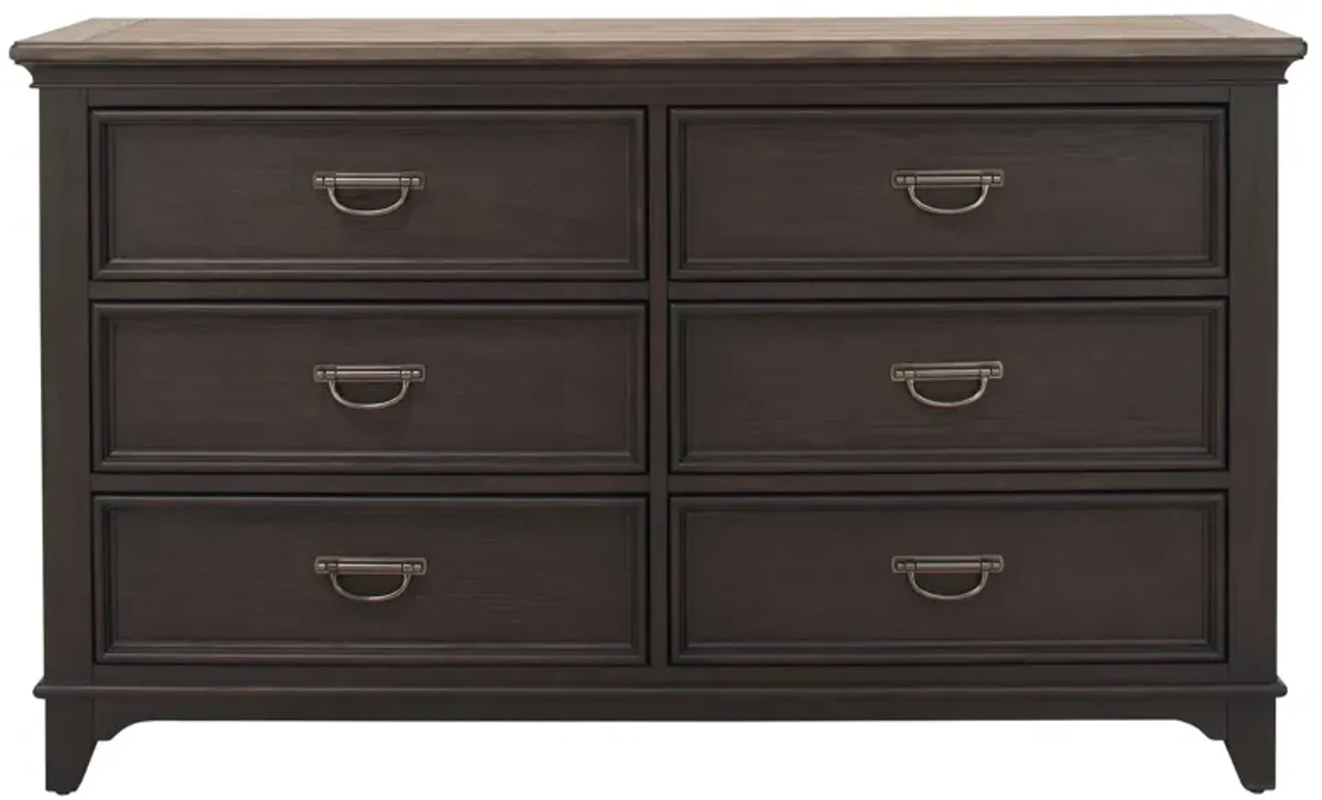 Dakota Dresser in Wirebrushed Black w/ Ember Gray Tops by Liberty Furniture