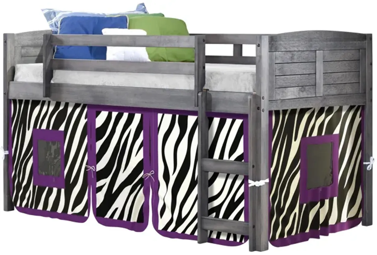 Donco Louver Low Loft Bed with Zebra Print Tent