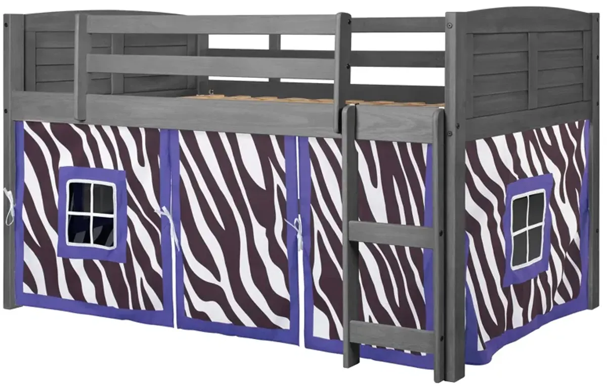 Donco Louver Low Loft Bed with Zebra Print Tent