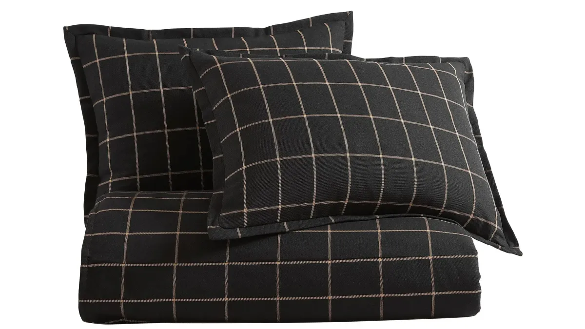 Windowpane Plaid 3-pc. Comforter Set in Black by HiEnd Accents