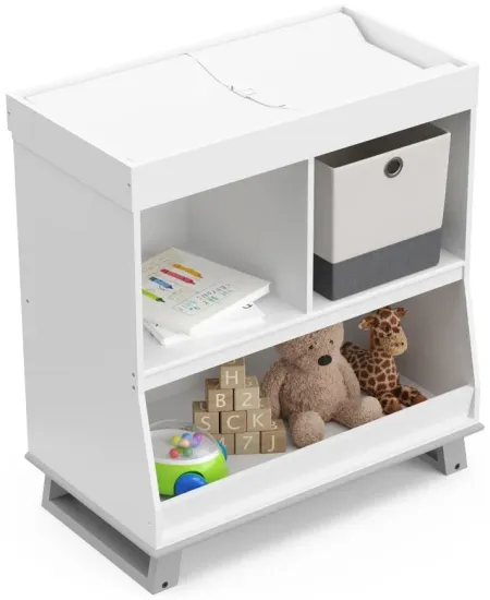 Storkcraft Modern Changing Table with Storage and Removable Topper in White/Pebble Gray by Bellanest