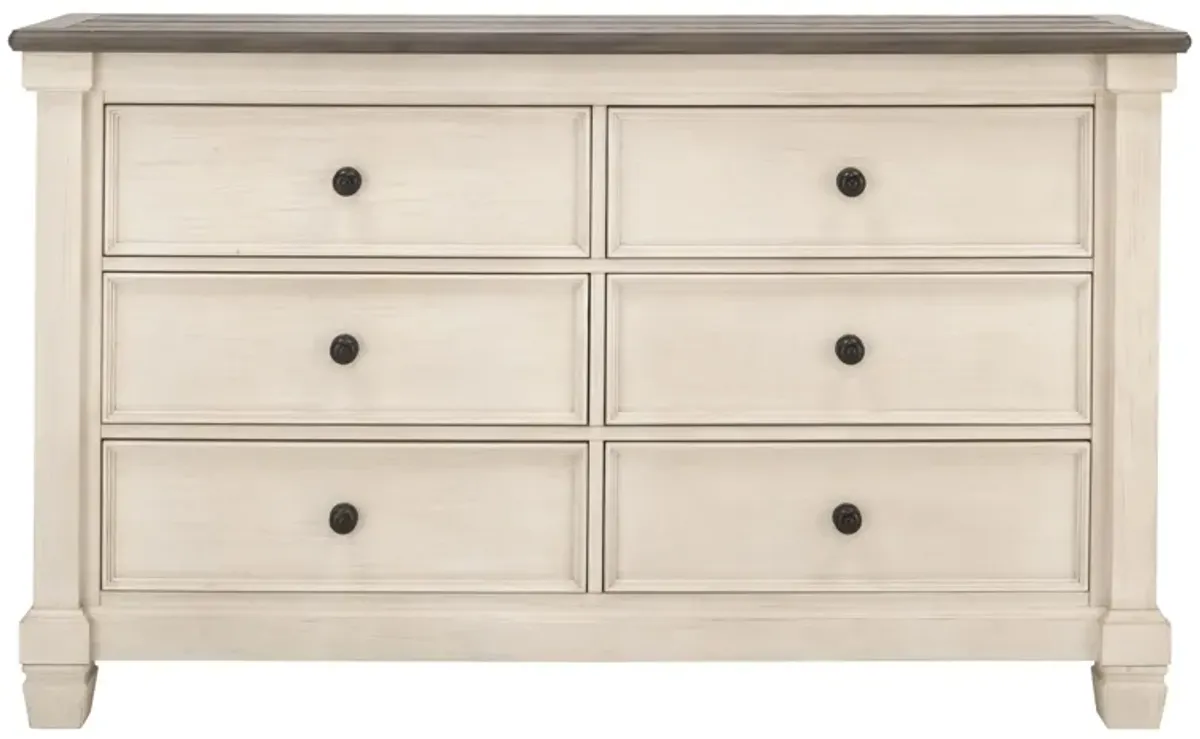 Andover Bedroom Dresser in Antique White/Brown Gray by Bellanest