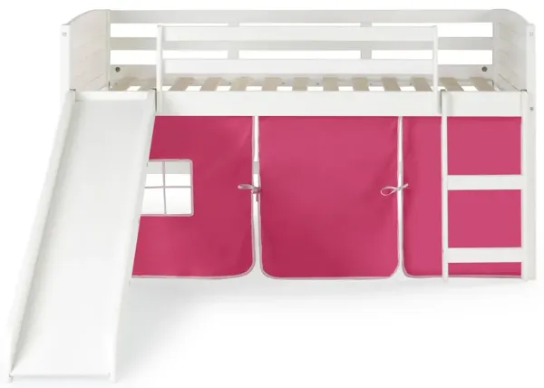 Donco Louver Low Loft Bed with Slide & Pink Tent
