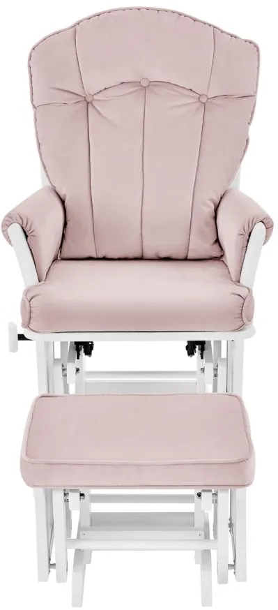 Victoria Glider & Ottoman in White Wood / Pink Fabric by Heritage Baby