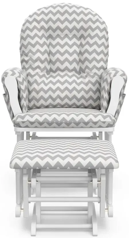 Hoop Glider and Ottoman in White w/Gray Chevron Cushions by Bellanest