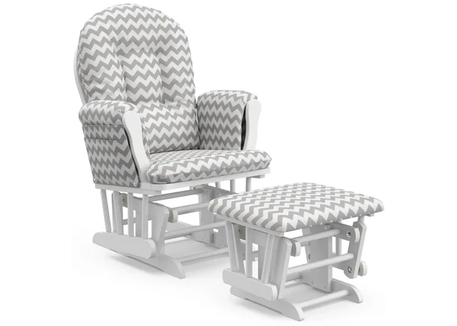 Hoop Glider and Ottoman in White w/Gray Chevron Cushions by Bellanest