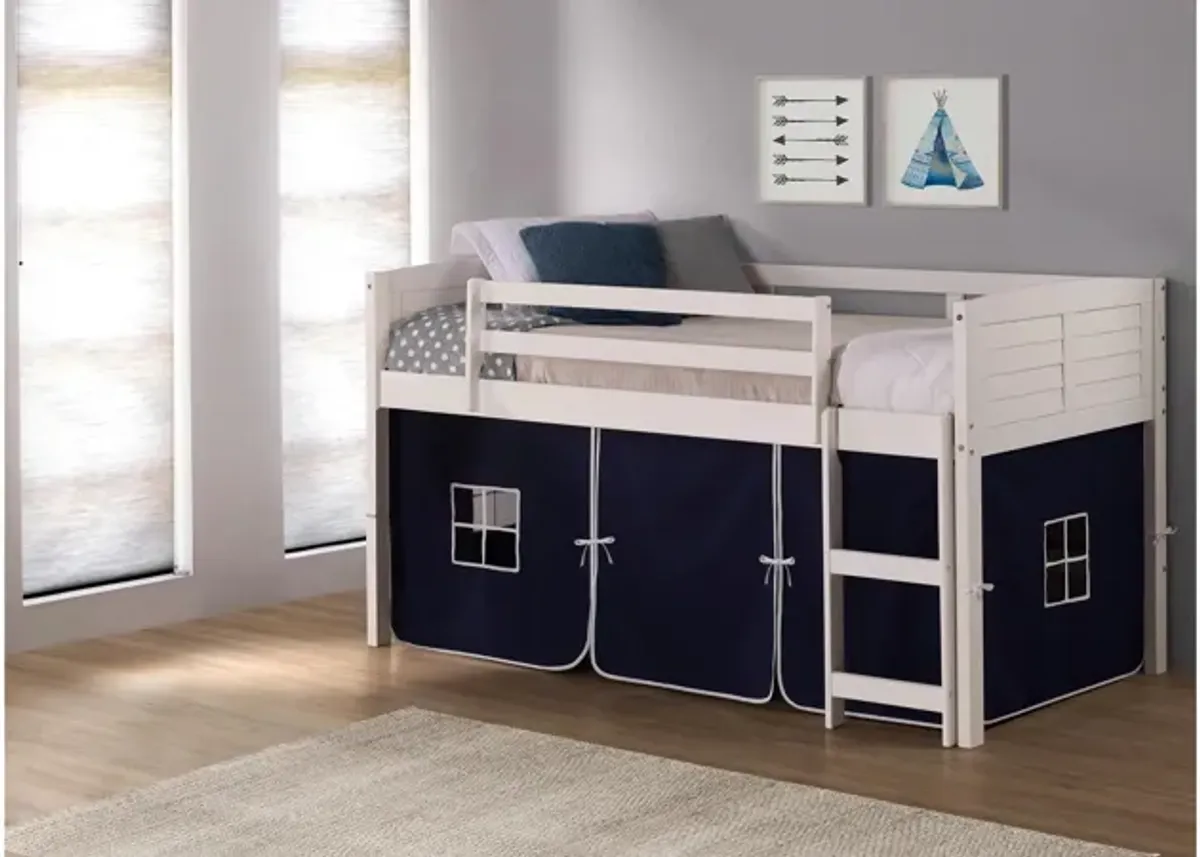 Donco Louver Low Loft Bed with Blue Tent