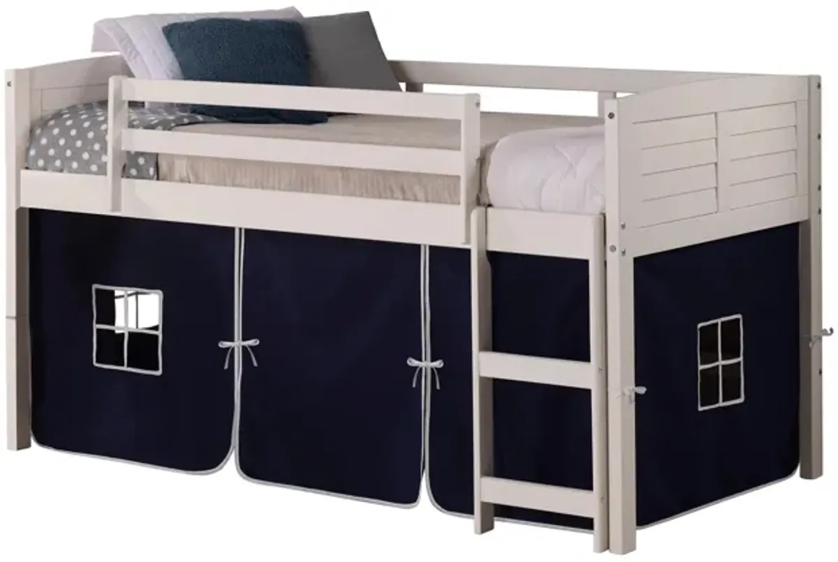 Donco Louver Low Loft Bed with Blue Tent