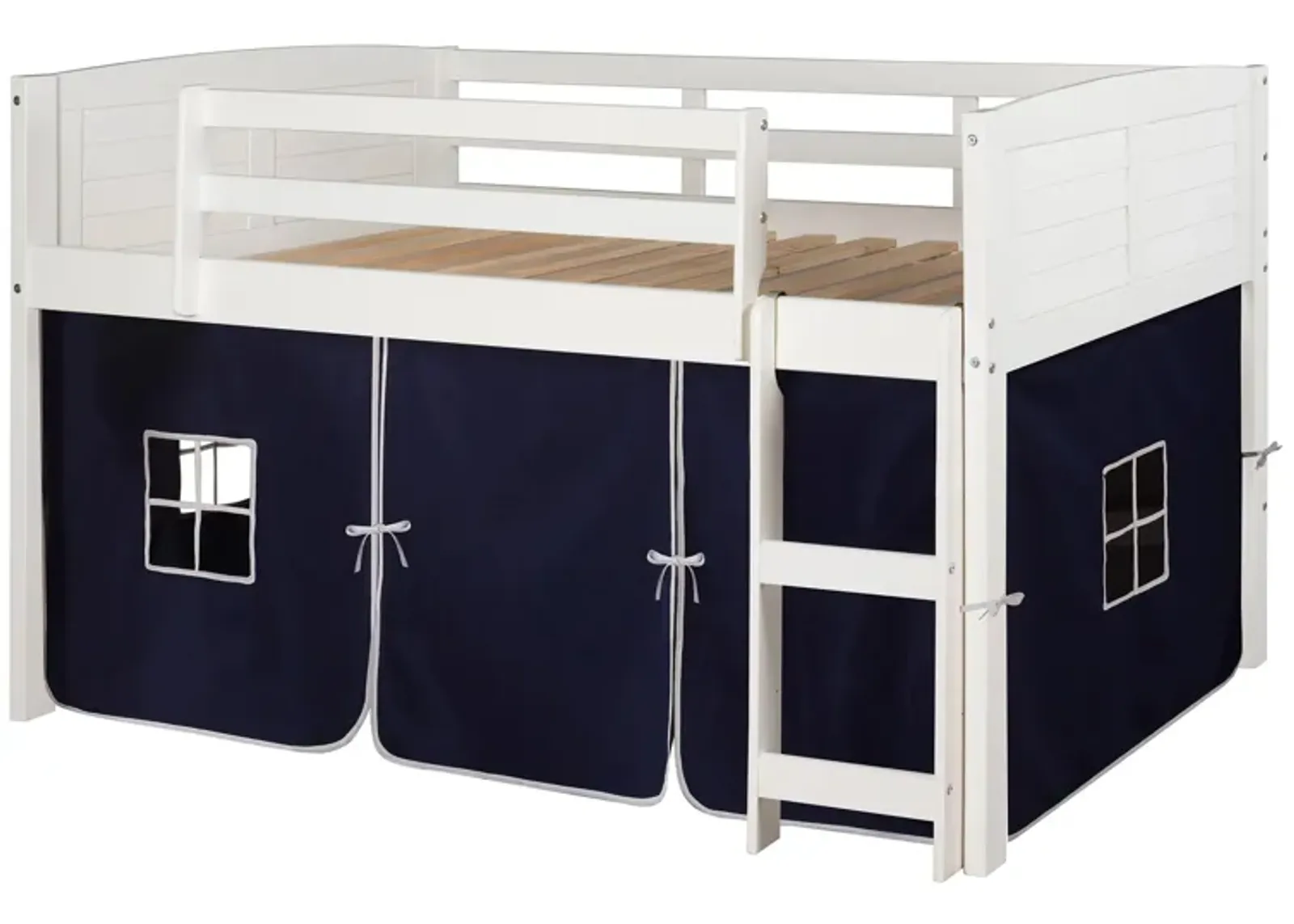 Donco Louver Low Loft Bed with Blue Tent