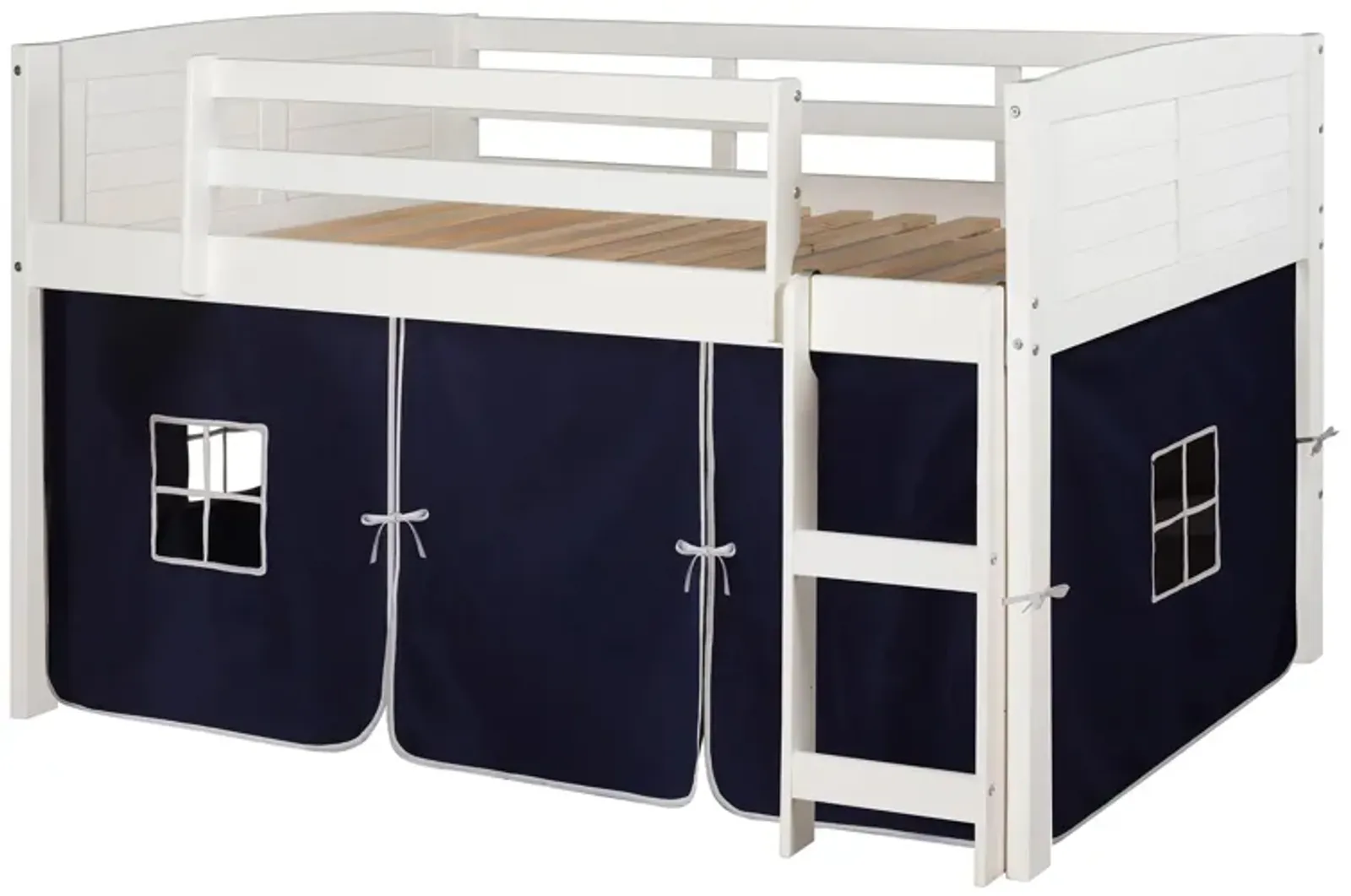 Donco Louver Low Loft Bed with Blue Tent