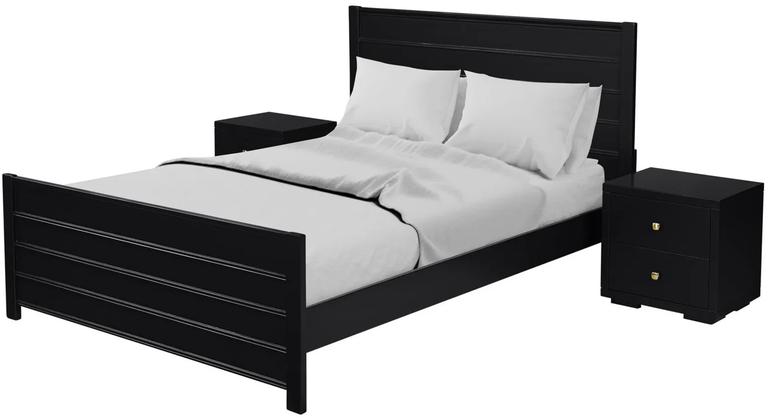 Caroline Platform Bed with 2 Nightstands in Black by CAMDEN ISLE