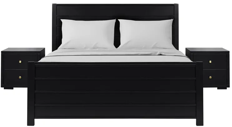 Caroline Platform Bed with 2 Nightstands in Black by CAMDEN ISLE