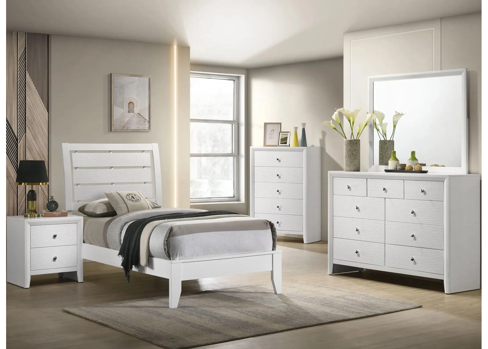 Evan 5-Pc Twin Bedroom Set in White by Crown Mark