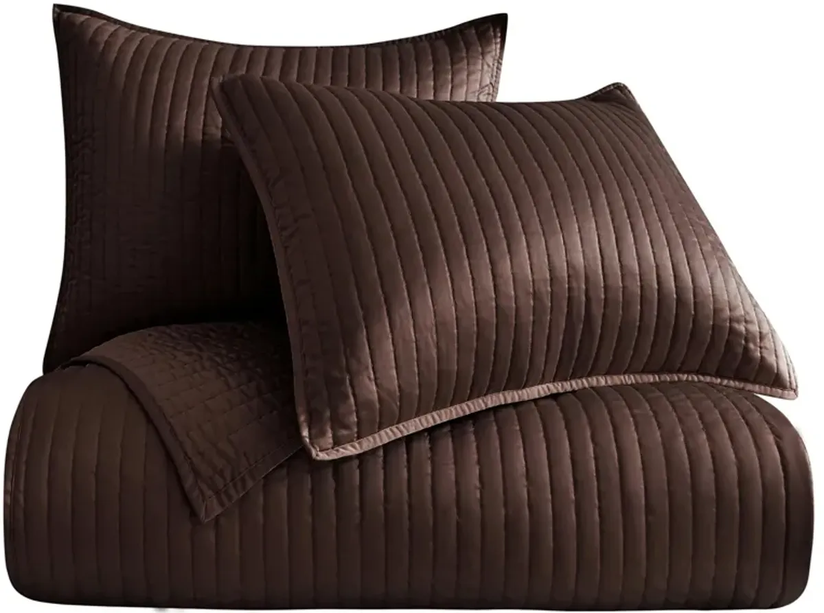 Satin Channel 3-pc. Quilt Set in Chocolate by HiEnd Accents