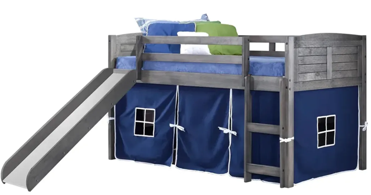 Donco Low Loft Bed with Slide & Blue Tent