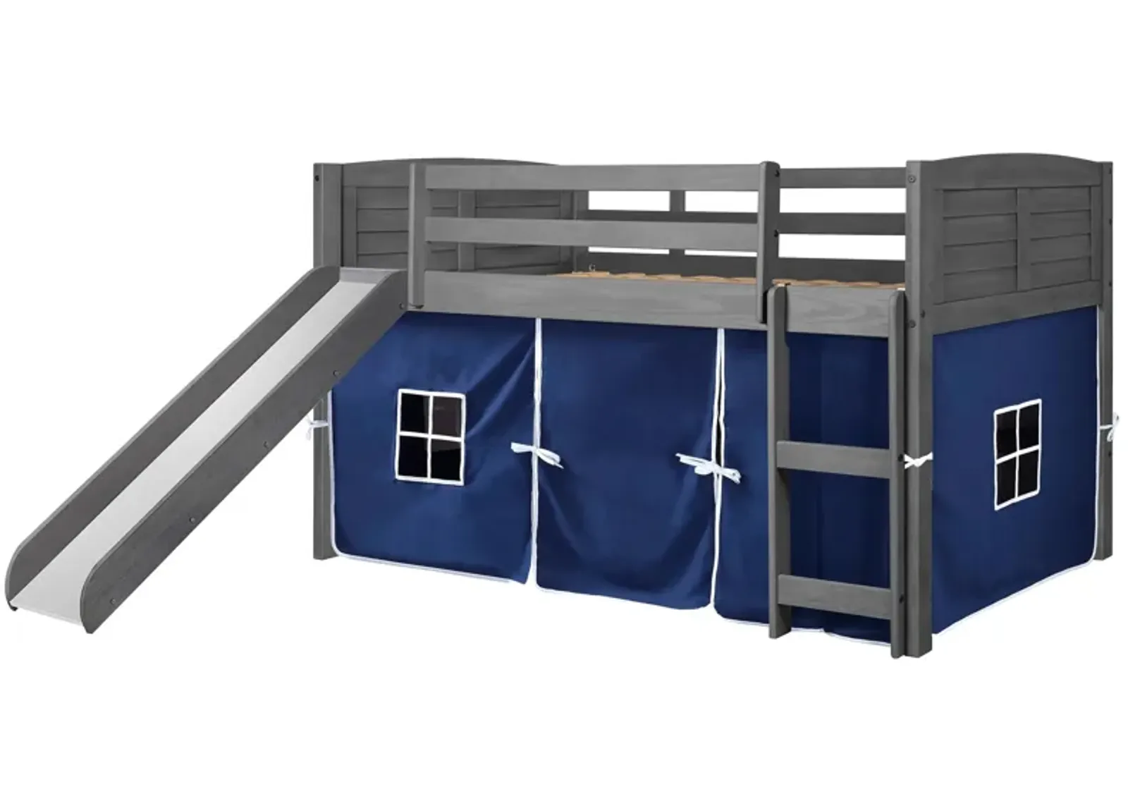 Donco Low Loft Bed with Slide & Blue Tent