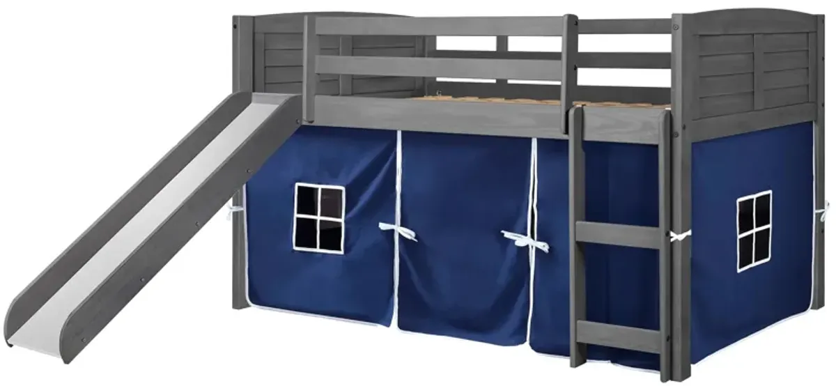 Donco Low Loft Bed with Slide & Blue Tent