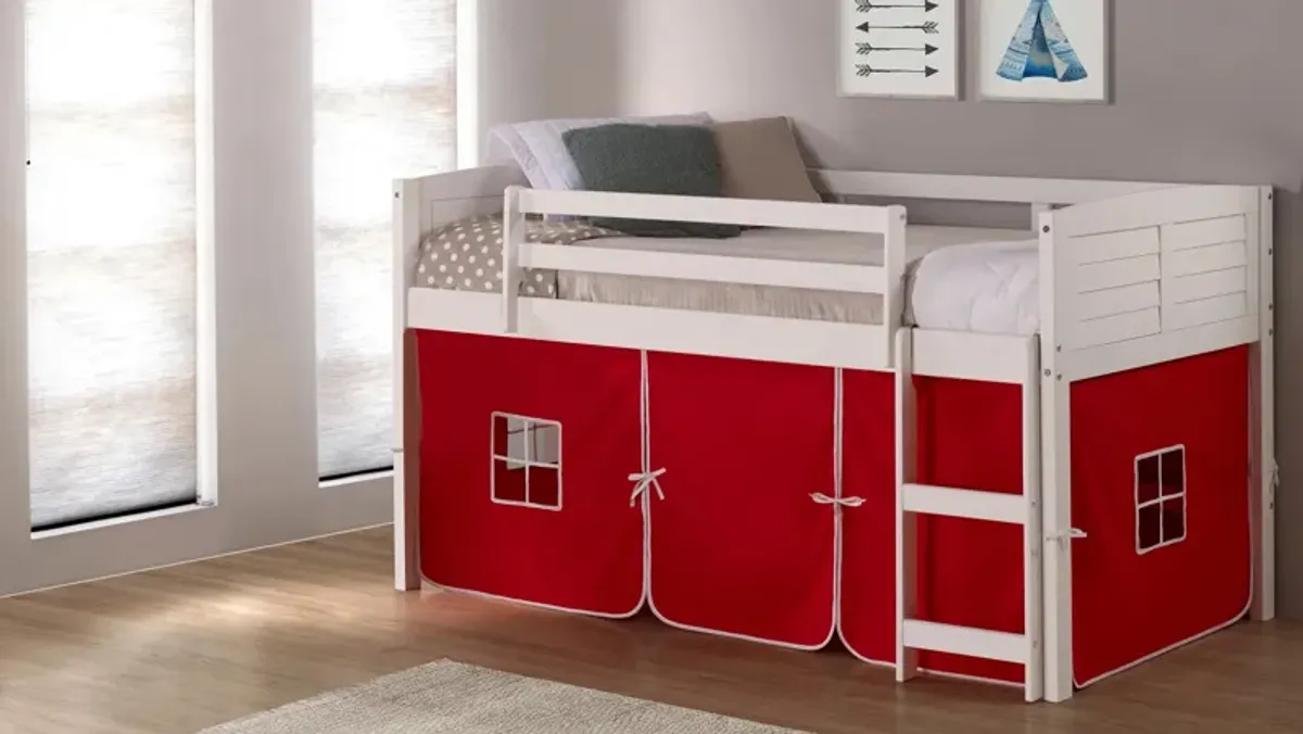 Donco Louver Low Loft Bed with Red Tent