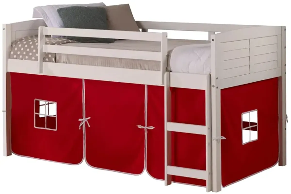 Donco Louver Low Loft Bed with Red Tent