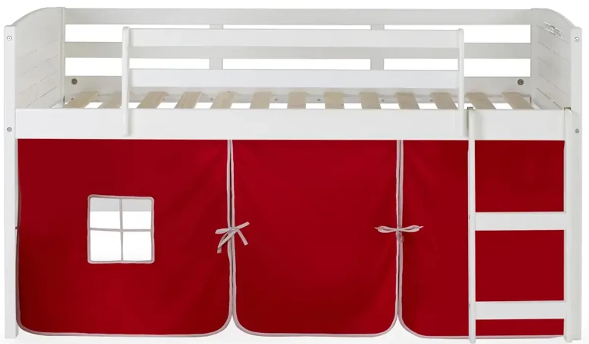 Donco Louver Low Loft Bed with Red Tent