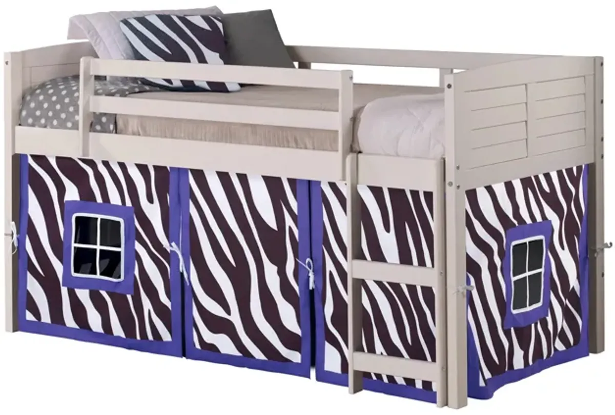 Donco Louver Low Loft Bed with Zebra Print Tent