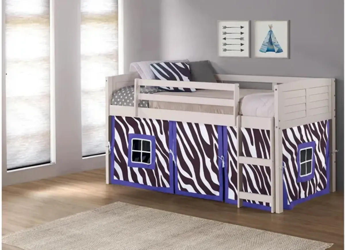 Donco Louver Low Loft Bed with Zebra Print Tent